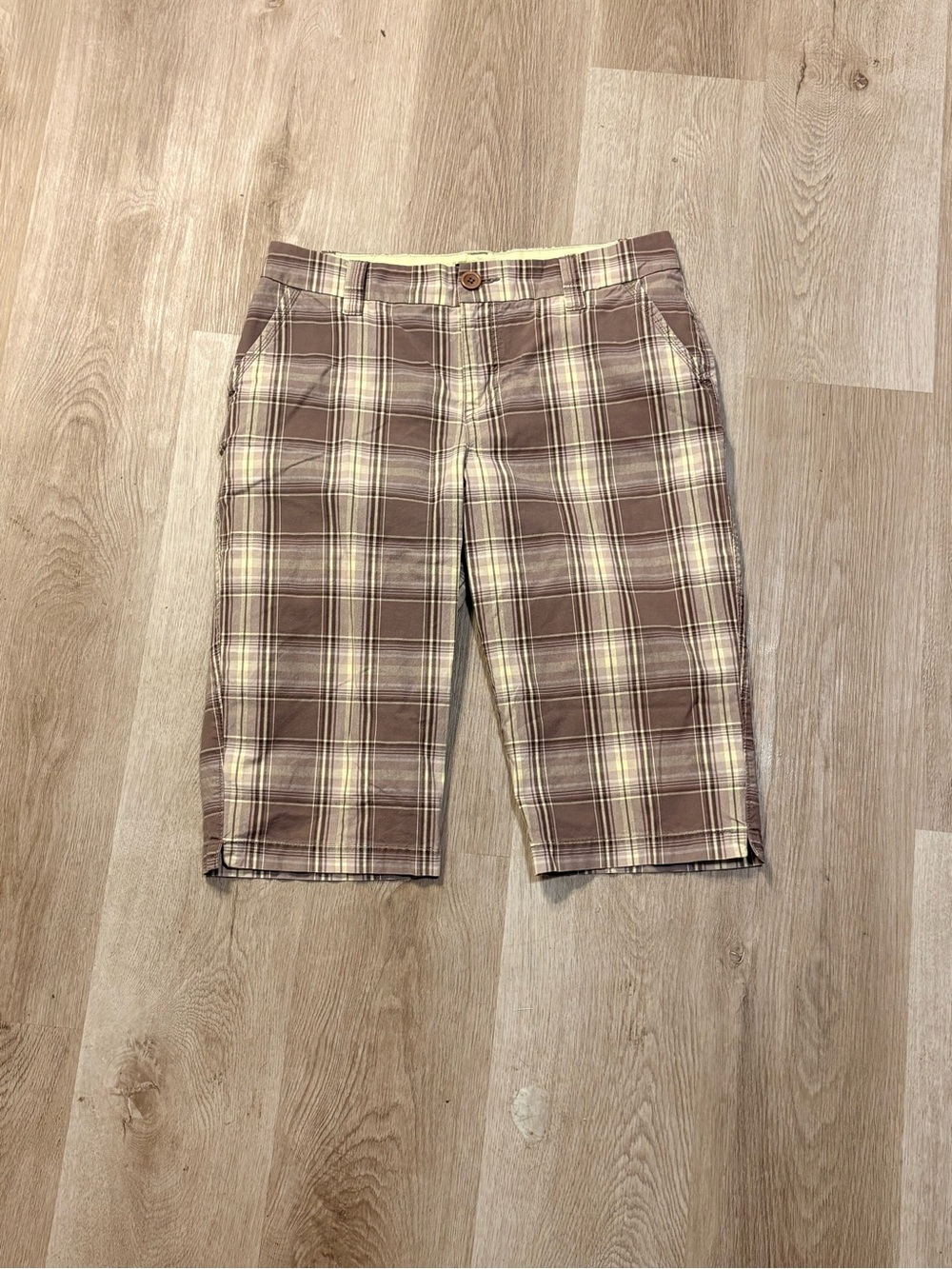 Sonoma Plaid Capris Shorts Women’s Size 10 Brown & Yellow Y2K Cottagecore